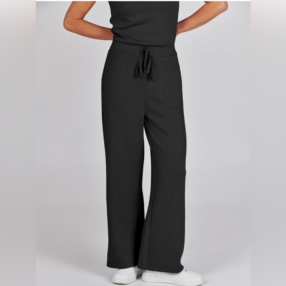 NEW-Soft  women’s black elastic waist
Draw string  cotton, one piece jumpsuit - Picture 5 of 9